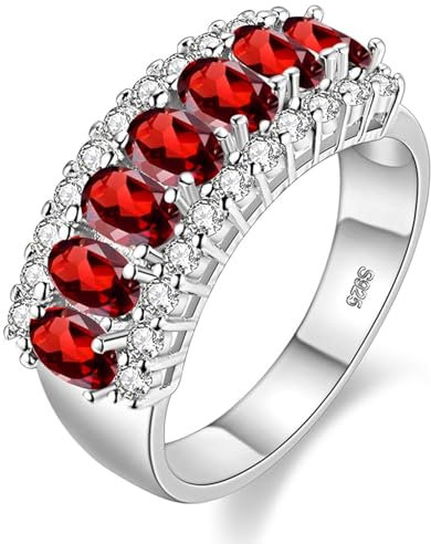 Uloveido Damen Goldbeschichteter Ovaler Champagnergelber Zirkonia 7-Steine Ehering Geburtssteinring J501 (Gold, Champagner, Größe 16.5)