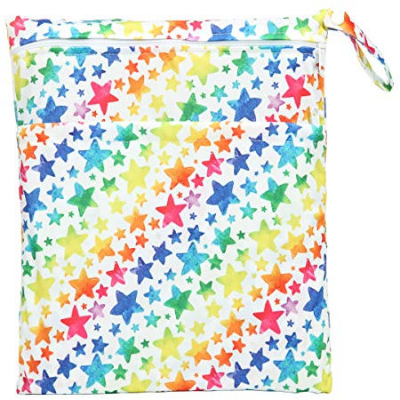 Wet Bag Baby Stoffwindel, wiederverwendbar, waschbar, mit zwei Reißverschlusstaschen, Regenbogensterne