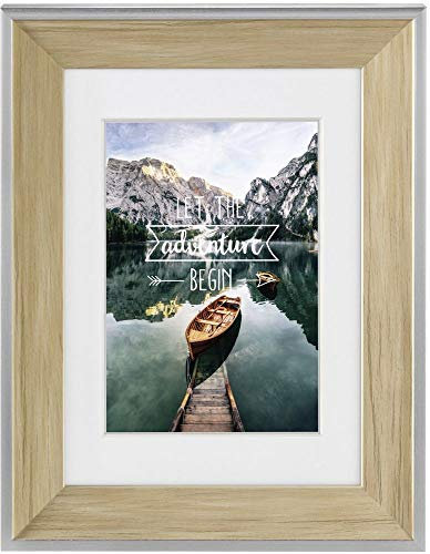 Hama Kunststoffrahmen Sierra (Rahmen 13 cm x 18 cm, Rand 25 mm x 19 mm, für Bildgröße 9 cm x 13 cm, Spiegelglas, Polystyrol (PS), mit Haken und Fuß) Natur