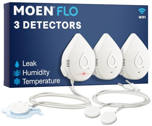 Moen White Flo Smart Water Leak Detector, Water Sensor Alarm for Home, 3-Pack, 920-005