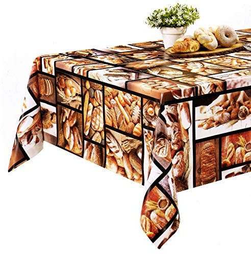 Wachstuch Tischdecken Wetterfest Robust Wachstischdecke Garten Tischdecke abwischbar Oval, Eckig, Rund (160x140cm Eckig, Brot Brötchen Schwarz)