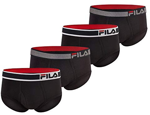 FILA Men's Regular Rise Brief Fly Front with Pouch, 4-Pack of Tagless Underwear