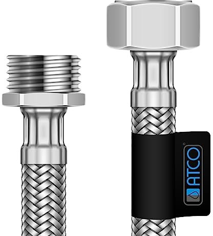 1/2 AG x 1/2 IG - ATCO Flexschlauch Flexibler Panzerschlauch Verbindungsschlauch Anschlussschlauch Edelstahl Trinkwasserschlauch (Innendurchmesser 8mm) - Diverse Längen (1/2 AG x 1/2 IG x 70 cm)