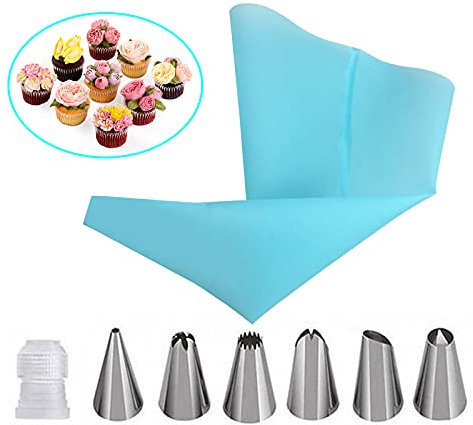 Beccucci Sac a Poche Riutilizzabile, Kit Ugelli per Tubazioni per Torta da 8 Pezzi, Bocchette per Sac à Poche con Sacca Poche in Silicone, Set Pasticceria Decorazione per Decorare Torte