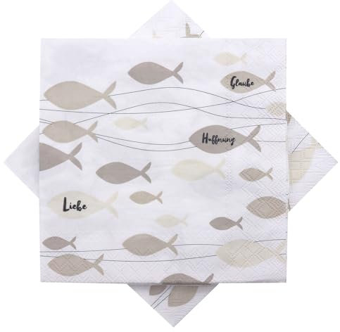 Servietten Fisch Beige Creme Taupe Glaube Liebe Hoffnung Tischdeko Kommunion Konfirmation 20 Stück