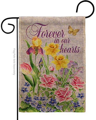Breeze Decor Forever in Our Heart Jute-Flagge für den Garten, Ausdruck, Sympathie, Gedenk, Trauer, Liebe, Unterstützung, Emotion, Postive Hausdekoration, Banner, kleiner Hof, Geschenk, doppelseitig,