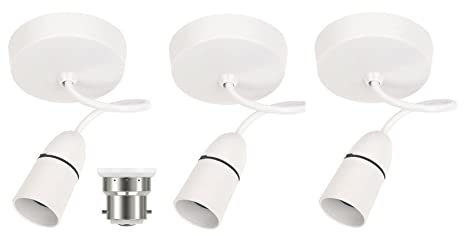 modaleo 6 Inch Long Wire 6 Long Cable Ceiling Rose Light Pendant Set Lamp with White Plastic Light Bulb Holder for B22 Holder (3 Holder)