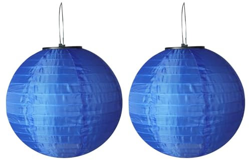 Lampions Solar Außen,Himmel 2 Stücke Solar LED Laterne Wasserdicht Nylon Hängende Gartenlaterne 25cm Solar Beleuchtung für Garten, Hof, Terrasse, Hochzeit, Halloween Fest Deko (blau)