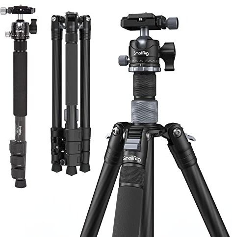 SMALLRIG Treppiede in Fibra di Carbonio con Colonna Centrale, Monopiede Staccabile, Testa a Sfera a 360°, Piastra a Sgancio Rapido, Carico Fino a 26,5 Libbre/12 kg - 4059