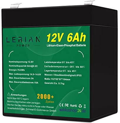 LiFePO4 Akku 12V 6Ah 10A Lithium-Eisen-Phosphat Batterie für Camping Boot Solar Wohnwagen