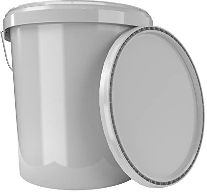 Eimer mit Deckel 16 Liter Grau - lebensmittelecht luftdicht und stabil, Leer Eimer mit Griff und Verschluss Deckel für Lebensmittel Chemie Wand Farbe Waschpulver Klebstoffe geeignet