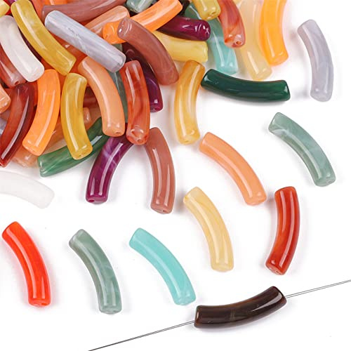 20 Stück Gebogene Rohrperlen Große Ellbogen-Acrylperlen,Lange Nudeln Gebogene Perlen,Etwa 32 mm lang,Etwa 8 mm Dick,mit Löchern Von Etwa 2,0 mm,Für Bastelarbeiten,Halsketten,Armbänder,gemischte Farbe