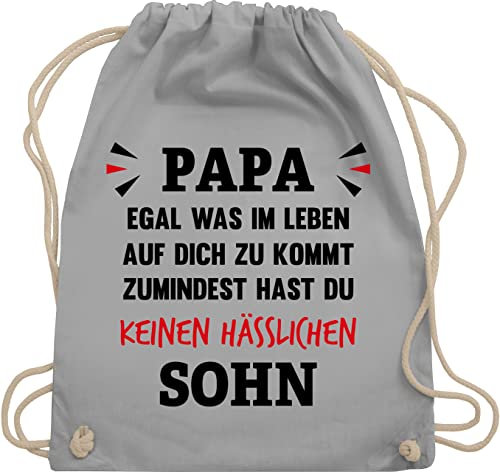 Turnbeutel Rucksack - Geschenk zum Vatertag - Papa wenigstens hast Du keinen hässlichen Sohn - Unisize - Hellgrau - fater tag hässliche fatertags vater daddy kein dad keine hässliches kind paps
