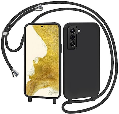 AOMYKE Handyhülle für Samsung Galaxy S22 Hülle mit Band, Handyband Samsung Galaxy S22 Hülle zum Umhängen Schutzhülle mit Kette Kordel Weich TPU Liquid Silikon Case, Schwarz