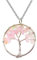 Only faith Collar para Mujer Arbol de Vida con piedras naturales Hecho a mano Acero Inoxidable Amuleto y protección Limpieza de Chakras meditación (Cuarzo Rosa)
