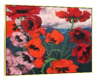 XGMDZRT Berühmte Wandkunst-Gemälde-Reproduktion: Große Mohnblumen. Emil Nolde Kunstwerk Poster. Druck auf Leinwand. Dekorbild für Wohnzimmer. Fertig zum Aufhängen, 70x85 cm großer goldener Rahmen