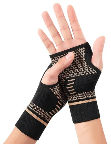 Waxden Paire de manchons de compression de poignet en cuivre pour canal carpien, arthrite, soulagement de la douleur, bandage de poignet avec boucle de pouce pour homme et femme (M)