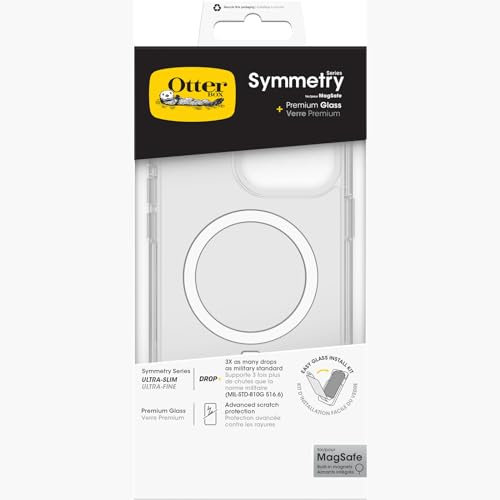 OtterBox Drop Protection Bundle for iPhone 15 Pro Max; Symmetry MagSafe Clear Case 3x Tested to Military Standard and Premium Glass Screen Protector advanced Antiscratch Technology, Clear