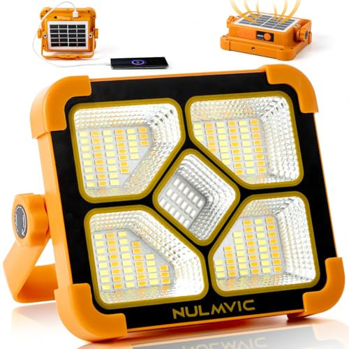 Nulmvic Foco Led Recargable Solar - 60W Foco Led Bateria 4 Modos de Luz 6000mAh Foco de Trabajo Portátil Ideal para Camping Pesca Emergencias Garaje Taller