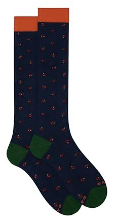 Calze lunghe uomo cotone blu fantasia coccinelle
