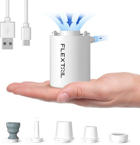FLEXTAILGEAR Mini Pump, 4 kPa elektrische Luftpumpe, zum Aufpumpen/Entleeren von Luftmatratzen, wiederaufladbare Campingpumpe für Luftmatratzen, Schwimmringe, Vakuumbeutel(Weiß)