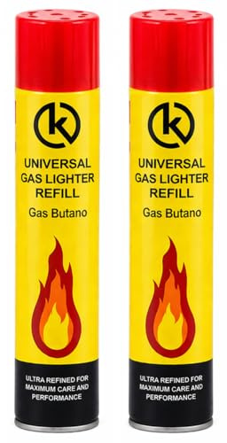 KROWN - Gas para Mecheros 300 ml con 5 Adaptadores para Recargar Encendedores y Mecheros (2 Unidades)