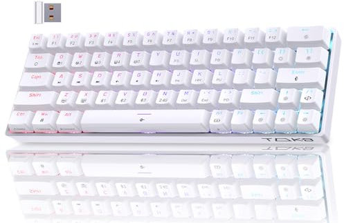 T63 Tastiera Wireless Meccanica Gaming con 2.4Ghz/Bluetooth/Type-C,Retroilluminazione RGB,Double-Shot Keycaps Compatibile con Win/Mac,Bianco
