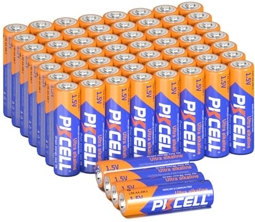 PKCELL Batterien AA, 1,5V, 60 Stück, LR6 Alkaline Batterien, 10 Jahre lagerfähig, ideal für alltägliche Geräte wie Tastaturen, Uhren und Fernbedienungen