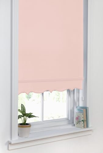 Scalloped Roller Blind - Child Safe Blind with Adjustable Cord and Scalloped Edge Detailing in Blush Pink - Width 60 x Drop 165cm