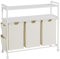 Wäschekorb 3 fächer, Wäschekorb mit 2 Ablagen, Wäschesammler mit Rollen, Aufbewahrungstasche, Haken, Wäscheschrank, Wäschebox mit Wäschesack aus Oxford-Stoff, Metallrahmen, 3 x 46 L, Weiß