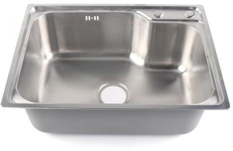 vinnyooc Fregadero de cocina de acero inoxidable, 62 x 43 cm, empotrable, para debajo de la encimera, fregadero grande, rectangular, con escurridor, color plateado