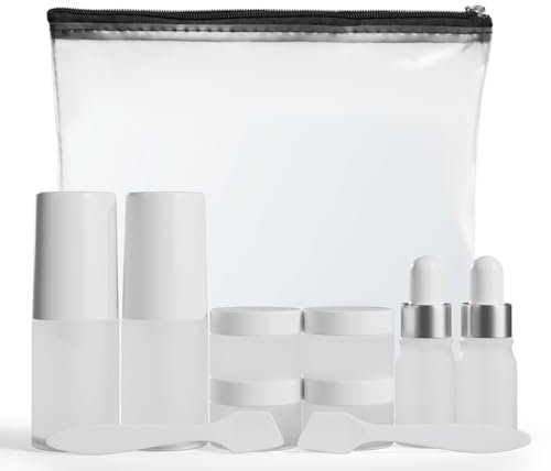 11 Piece Travel Skincare Containers Set - TSA Approved Toiletry Bag & Travel Size Toiletries Bottles - Airless Pump, Dropper Bottles & Travel Size Containers for Serums, Moisturizers, & Oils