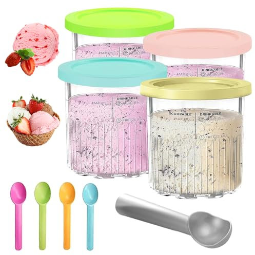 KBIBCK 4 recipientes Ninja Creami, Recipiente para máquinas de helado Ninja NC501 NC500 Series Creami Deluxe, Sin BPA Recipiente Casero Apto para Lavavajillas, Reutilizables a prueba de fugas