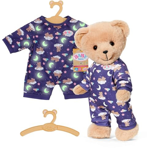 BABY Born Teddy Schlafanzug, leuchtet im Dunkeln, Puppenschlafanzug für 43 cm Puppen und Teddy, 836484 Zapf Creation, Weiß mit Monden