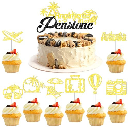 HOWAF 25 Decorazioni Pensione Gadget, Topper Torta Pensione Cake Topper Finalmente in Pensione Topper Torta Pensione per Decorazioni Torta Pensione, Gadget Pensione, Regalo Pensione Donna Uomo