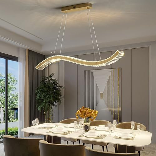 DDYY 80cm LED Pendelleuchte dimmbare Kristall Moderne Hängelampe esstisch mit Fernbedienung Linear design Esszimmerlampe hängend höhenverstellbar 80W Esstischlampe Wohnzimmerlampe Küchelampe (L80CM)