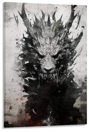 FYFMUSHE Kunstdruck auf Leinwand, klassischer Drache, Vintage-Fantasie-Tiermalerei, Kunstposter, gerahmtes Kunstwerk für Zuhause, Schlafzimmer, Wohnzimmer, Büro, Wanddekoration