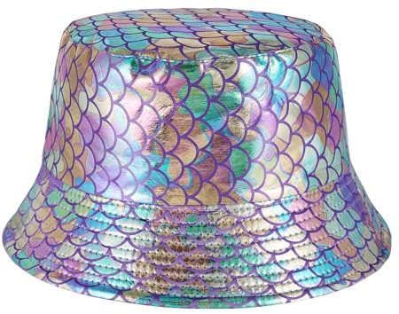 Manfnee Rave Eimer Hut für Männer und Frauen - Hip Hop PU Leder Fisch Schuppen Design für Party, Rock, Punk