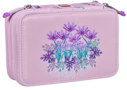 SKANDO BAGS 3-lagiges Etui mit Inhalt Lego®, City Flowers: 3 Fächer mit Reißverschlüssen. Enthält 4 Bleistifte, 18 Farbstifte, Radiergummi, Anspitzer, Lineal und mehr. Elegant und organisiert.