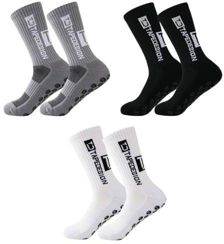 XPEX 3 Paare grip socken fussball Fussball Socken Kinder Fußballsocken Anti Rutsch Grip Jungen Fußball Socken Rutschfeste Sportsocken für Fussball Basketball Laufen Rugby Tennis (weiß+grau+schwarz)