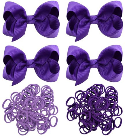 4 Accessoires Pour Cheveux Violets, 50 Pièces Élastiques À Cheveux Pour Femmes, Pinces À Cheveux Avec Nœud Pour Femmes, Adaptés À L'Habillage Quotidien Et Aux Uniformes Scolaires Assortis