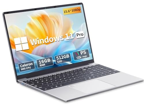 Laptop 15.6 inch, Laptop 16GB RAM DDR4 512GB SSD, Celeron N95 Processor with 1920 * 1080P FHD Screen 180°Flip, Windows 11 PC Notebook Mini-HDMI, USB 3.0, Backlit keyboard, Fingerprint Unlocking