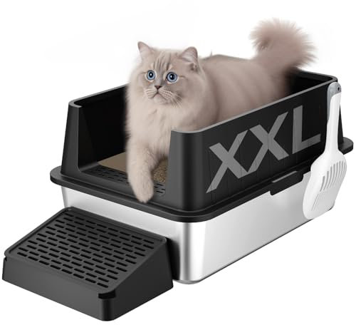 Lifewit 28L Katzenklo Edelstahl Katzenklo Offen 60x40x30 cm mit Schaufel & Pedal, katzentoilette XXL katzenklo groß ohne Deckel für große Katzen, für Wohnzimmer, Schlafzimmer, schwarz