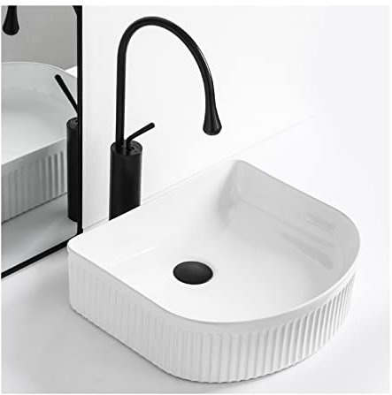 Waschtisch 16x14 Badezimmerwaschbecken, Aufsatzwaschbecken aus Keramik mit Wasserhahn, weißes Waschtischwaschbecken Waschbecken bad(Black faucet set)