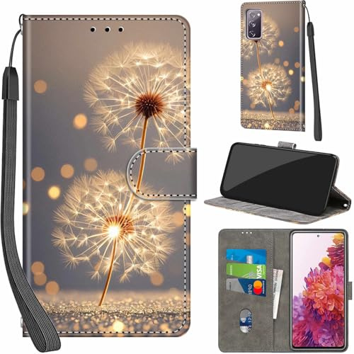 Handyhülle für Samsung Galaxy S20 FE 4G/5G Klapphülle Wallet Löwenzahn | 3 Kartenfächer & 1 Geldfach, Magnetverschluss, Ständerfunktion, robuste premium PU leder klapphülle für Samsung S20 FE