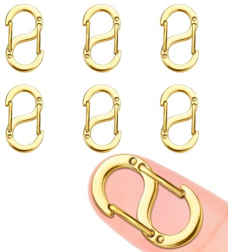 QZKJQDD 6 Stück Mini Schlüsselanhänger, Schlüsselringe Edelstahl, S-Form Verschlüsse für Armbänder, Doppelte Öffnung Kettenverschluss, Für Verbinder wie Armbänder, Schlüssel, Taschen usw (16mm Gold)