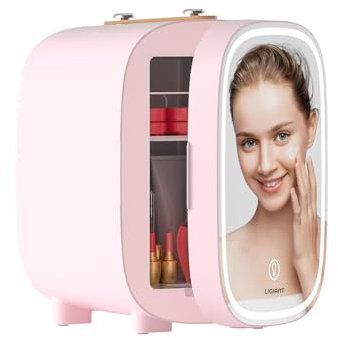 LIGIANT DF01A Skincare Nevera, Nevera Pequeña con Espejo LED, Bajo ruido, Función Frío y Calor, 4L Mini Nevera para Dormitorio, Portátil para Múltiples Usos – Dormitorio, Oficina y Coche