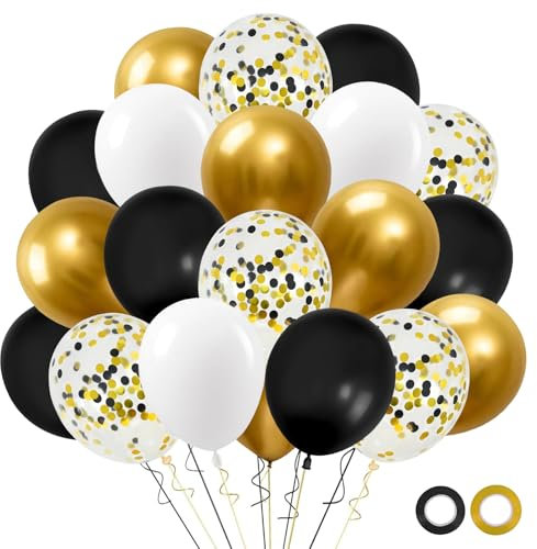 50 Stück Luftballons Gold Schwarz,Metallic Gold Weiß Schwarz und Konfetti Luftballons,Helium Luftballons,12 Zoll Ballons,für Geburtstag Party, Abschlussfeier, Jubiläum,Baby Shower,Hochzeit,Party Deko
