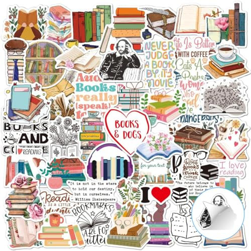 Garegce 100PCS Book Stickers for Kindle, Waterproof Self Adhesive Bookish Stickers for Students Teachers Book Lover, Scrapbook Sticker Vinyl Decals for Laptop Computer and Notebooks -Style 2
