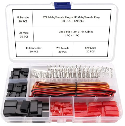 YIXISI 40 Sets 2/3 Broches SYP/JR Connecteur Servo, Connecteurs Servo Mâles Femelles à Sertir, avec 2m 22AWG 2/3 Circuits Câble, Compatible avec JST SYP Futaba pour Hitec Spektrum RC